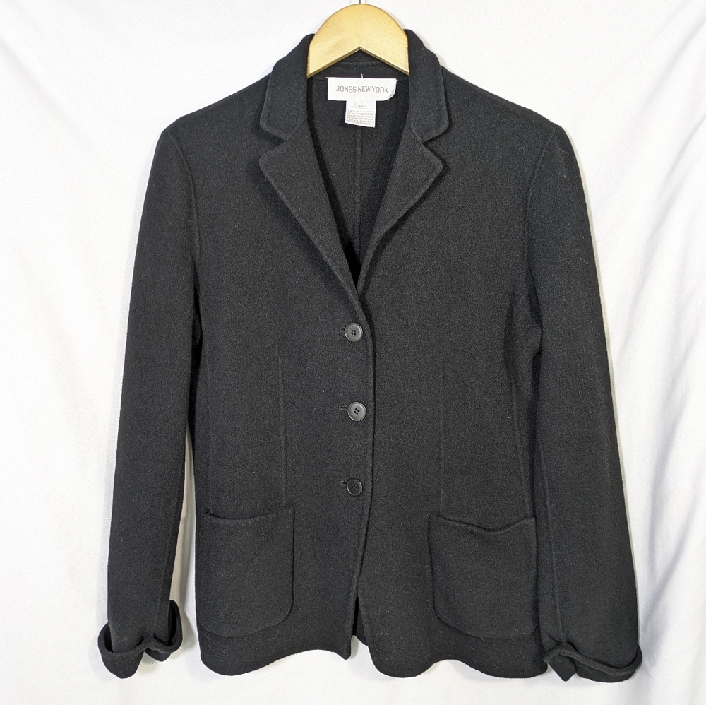 Jones New‎ York Women's Black Wool Angora Blend Blazer Jacket Soft Workwear 12